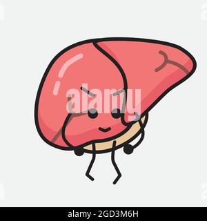 Vektor-Illustration von Leber-Charakter mit niedlichem Gesicht und einfache Körperlinie Zeichnung auf isoliertem Hintergrund Stock Vektor