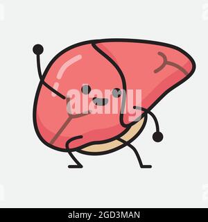 Vektor-Illustration von Leber-Charakter mit niedlichem Gesicht und einfache Körperlinie Zeichnung auf isoliertem Hintergrund Stock Vektor