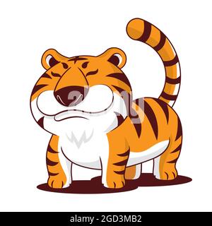 Frohes Chinesisches Neues Jahr 2022. Cartoon molliger Tiger mit langschwanz Maskottchen Charakter für 2022 Feier Stock Vektor