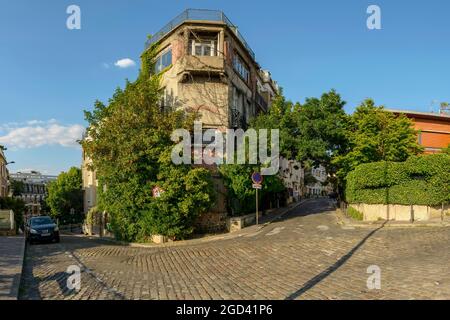 FRANKREICH, PARIS (75019), QUARTIER DES BUTTES CHAUMONT, RUE GEORGES LARDENNOIS ET REMY DE GOURMONT, BUTTE BERGEYRE Stockfoto