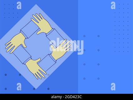 Vier Hände, Die Den Arm Zusammenhalten Und Das Verbindungssymbol Zeigen. Connected Arms Design Hält Handgelenke Und Zeigt Teamwork Cooperation Starke Bindung. Stock Vektor