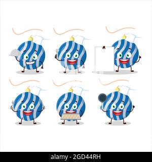 Cartoon-Charakter der weihnachtsbeleuchtung blau mit verschiedenen Chef Emoticons. Vektorgrafik Stock Vektor