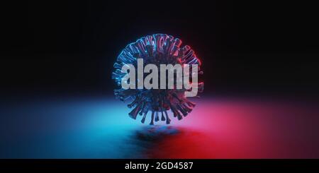 Ansicht des Corona-Virus mit rgb-Lichtern. Der Corona-Virus bricht aus. 3d-Illustration. Stockfoto