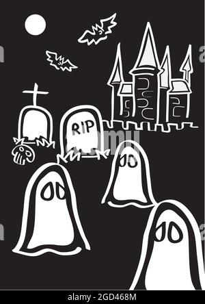 Vektor-Illustration von verschiedenen halloween-Symbole in schwarz und weiß Stock Vektor