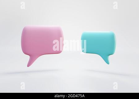 Rosa und blaue Dialogblase isoliert auf weißem Hintergrund. 3D-Illustration. Stockfoto