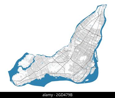 Karte von Montreal. Detaillierte Karte des Verwaltungsgebiets der Stadt Montreal. Stadtbild-Panorama. Lizenzfreie Vektorgrafik. Übersichtskarte mit Autobahnen, stre Stock Vektor