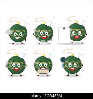 Cartoon-Charakter der weihnachtsbeleuchtung grün mit verschiedenen Chef Emoticons. Vektorgrafik Stock Vektor