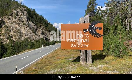 Fuornpass, Schweiz - 10. September 2020: Der Schweizerische Nationalpark liegt in den westlichen rätischen Alpen, in der Ostschweiz. Stockfoto