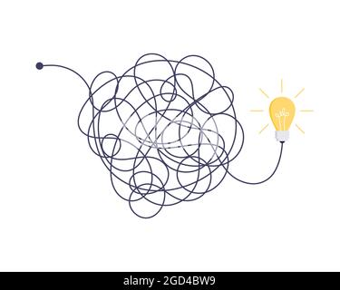Komplexe einfache Weg von Anfang bis Idee. Chaos Vereinfachung, Problemlösung und Business-Lösungen Ideensuche Konzept Vektor Illustration. Stock Vektor