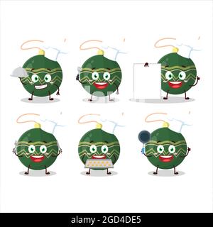 Cartoon-Charakter der weihnachtsbeleuchtung grün mit verschiedenen Chef Emoticons. Vektorgrafik Stock Vektor