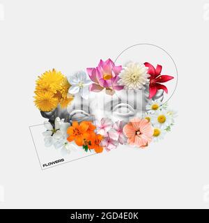 Modernes Konzeptkunstposter mit alter Statue. Collage zeitgenössischer Kunst. Stockfoto