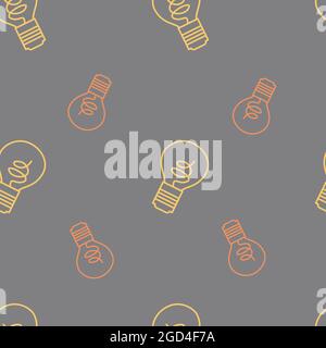 Niedliches nahtloses Muster mit Umriss Glühbirne Illustration. Leuchtend gelbe und orange Farben, Muster für Textil, Karten, Hintergründe in Vektor gemacht. Stock Vektor