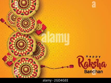 Happy Raksha Bandhan mit stilvollen Vektor-Illustration in einem kreativen Hintergrund. Indisches religiöses Festival. Farbenfrohes Rakhi-Design. Stock Vektor