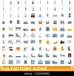 100 werkseitige Symbole eingestellt. Cartoon-Illustration von 100 Fabrik Symbole Vektor isoliert auf weißem Hintergrund gesetzt Stock Vektor
