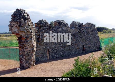 Ein Teil der Überreste der Mauer der St. Benet's Abbey, Norfolk, England Stockfoto