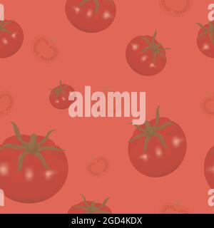Nahtloses Tomatenmuster. Tomaten Vorlage Hintergrund für Poster, Werbung, Banner. Vektorgrafik. Stock Vektor