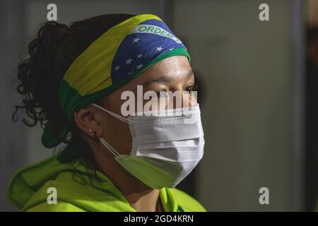 Guarulhos, Brasilien. August 2021. 60kg-Kategorie im Frauenboxen, kam im Morgengrauen am Mittwoch (11) auf dem internationalen Flughafen Guarulhos in der Nähe von São Paulo an. Kredit: Yuri Murakami/FotoArena/Alamy Live Nachrichten Stockfoto