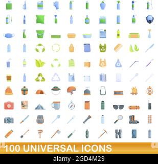 100 universelle Symbole gesetzt. Cartoon Illustration von 100 universelle Symbole Vektor auf weißem Hintergrund einstellen Stock Vektor