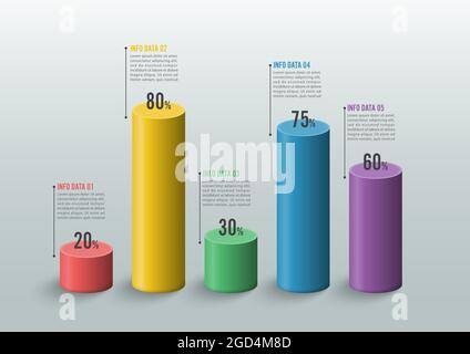 Diagramme und Diagramme. Statistik und Daten, iInfographic Geschäftskonzept mit 5 Optionen für Inhalt, Diagramm, Flussdiagramm, Schritte, Zeitleiste Infografiken Stock Vektor