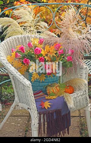 botanik, Rosen und Herbstblätter, acer, ZUSÄTZLICHE-RIGHTS-CLEARANCE-INFO-NOT-AVAILABLE Stockfoto