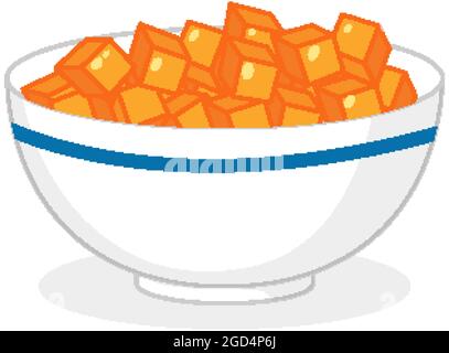 Orange Süßigkeiten Würfel in einer Schüssel isoliert Illustration Stock Vektor