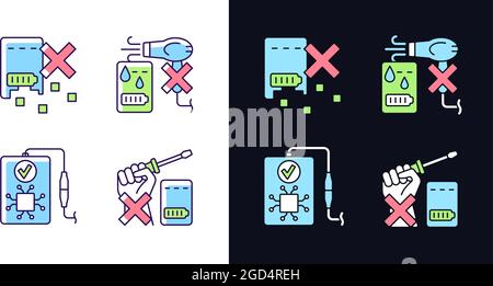 Verlängern Sie die Lebensdauer der Powerbank Licht und Dunkel Thema RGB-Farbe manuelle Beschriftung Symbole gesetzt Stock Vektor