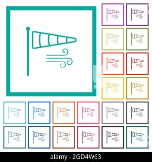 Windsack-Anzeige mit flachen Farbsymbolen mit Quadranten auf weißem Hintergrund Stock Vektor