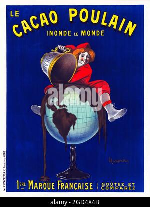 Französisches Poster – Kunstwerk von Leonetto Cappiello. Hi Res. 1911. Digital verbessert / verbessert. Le Cacao Poulain inonde Le Monde. 1ere Marque Francaise. Stockfoto
