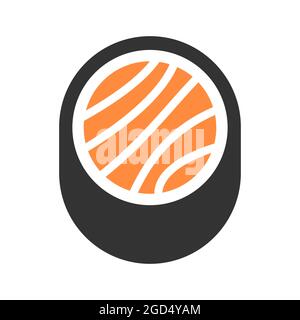 Logo-Schild Sushi, Fisch mit Reis, Vektor-Symbol Logo Sushi-Bar einfache Illustration Stock Vektor