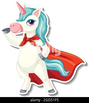 Niedliche Einhorn-Aufkleber mit einer Superhelden-Einhorn-Illustration Stock Vektor