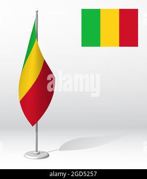 Mali Flagge auf Fahnenmast für die Registrierung der feierlichen Veranstaltung, Treffen ausländischer Gäste. Tag der nationalen Unabhängigkeit Malis. Realistischer 3D-Vektor auf Weiß Stock Vektor