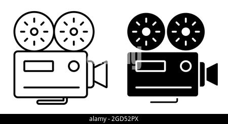 Lineares Symbol alter Camcorder. Filmaufnahmen auf Retro-Instrument. Filmaufnahme des Films. Einfacher Schwarz-Weiß-Vektor Stock Vektor