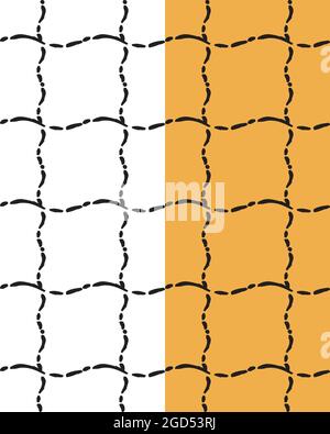 Ink Pinselstrich quadratisches Raster nahtloses Muster. Schwarze handbemalte geschwungene Linie. Perfekte neutrale, moderne Kulisse. Weiß, honiggelb leicht editierbar Stock Vektor