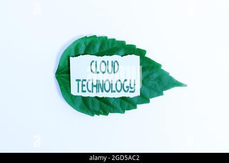 Textschild mit Cloud-Technologie. Wort für On-Demand-Verfügbarkeit von Computersystemressourcen Einsparung von Ideen und Plänen der Umgebung, Schaffung Stockfoto
