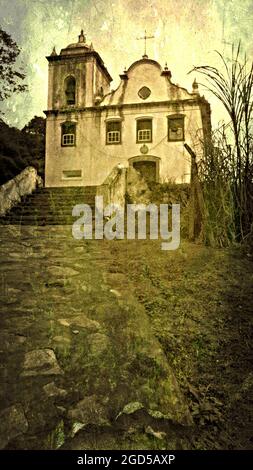 Vintage-Foto von Paróquia Nossa Senhora da Conceição eine alte Pfarrei in Ilha Grande do Piauí, Rio de Janeiro Brasilien. Stockfoto