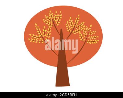 Ein orangefarbener Herbstbaum mit gelben Blättern. Stock Vektor