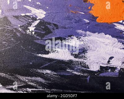 Abstrakte Kunst Hintergrund schwarz und dunkelviolett Farben. Aquarellmalerei auf Leinwand mit weißem Farbverlauf. Acryl-Textur Hintergrund mit Pinselstrich Stockfoto