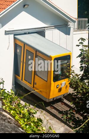 Viana do Castelo, Portugal - 30. Juli 2021: Gelbe Standbahn von Santa Luzia - Vertikal Stockfoto