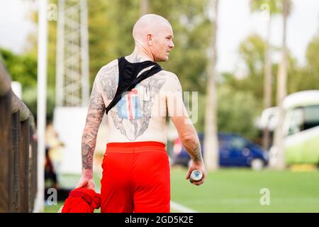 Marbella, Spanien. August 2021. Aron Gunnarsson wurde während des Freundschaftsspiel des Al Arabi SC gegen den AD Ceuta FC im Marbella Football Center in Marbella gesehen.Endstand: Al Arabi SC 3-2 AD Ceuta FC Credit: SOPA Images Limited/Alamy Live News Stockfoto