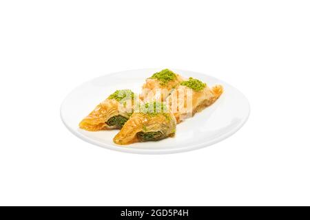 Sobiyet, Sobiyet Baklava - türkische Süßigkeiten mit Pistazie. Türkisches Sobiyet Baklava Stockfoto