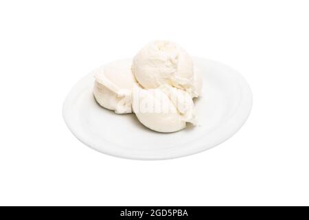 Vanilleeis. Bio-Fruchteisschaufeln, natürliche Fruchtfarben Stockfoto