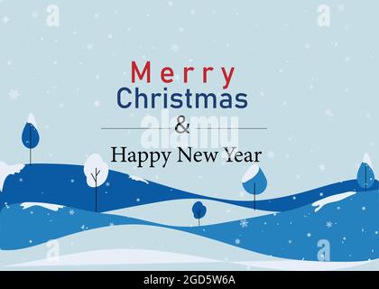 Frohe Weihnachten und ein glückliches neues Jahr Banner auf ​Winter Weihnachtslandschaft, Vektorgrafik. Stockfoto