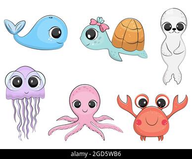 Niedliche Meerestiere Kollektion. Nautische Vektordarstellung. Stock Vektor