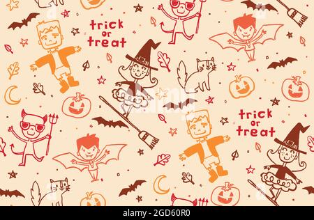 Vektormuster „Trick or Treat Doodles“ Stock Vektor