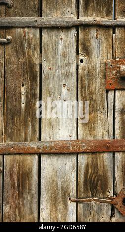 Detail der alten Tür für Fonds, Porqueres, Girona, Katalonien, Spanien, Europa Stockfoto