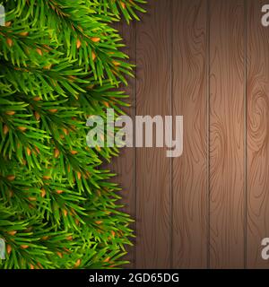 Bordüre aus Fichtenzweigen. Nachbau zum Dekorieren von Weihnachtskarten. Realistische Darstellung. Vektor. Stock Vektor