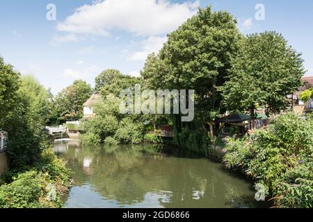 Eine ruhige Szene am Fluss Brent neben Brentford, Hounslow, Middlesex, England, Großbritannien Stockfoto