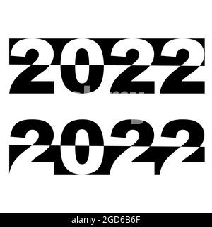 2022 frohes neues Jahr, schwarz-weißes Banner, Vektor 2022 Schriftzug positiv negativ Stock Vektor