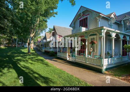 Lebkuchenhütten in Oak Bluffs, Martha's Vineyard Island Stockfoto