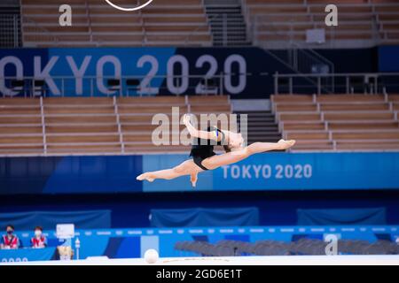 06. August 2021: Viktoriia Onopriienko aus der Ukraine während der Olympischen Spiele 2020 in Tokio Rhythmische Gymnastik Individual Allround im Ariake Gymnastik Center in Tokio, Japan. Daniel Lea/CSM} Stockfoto